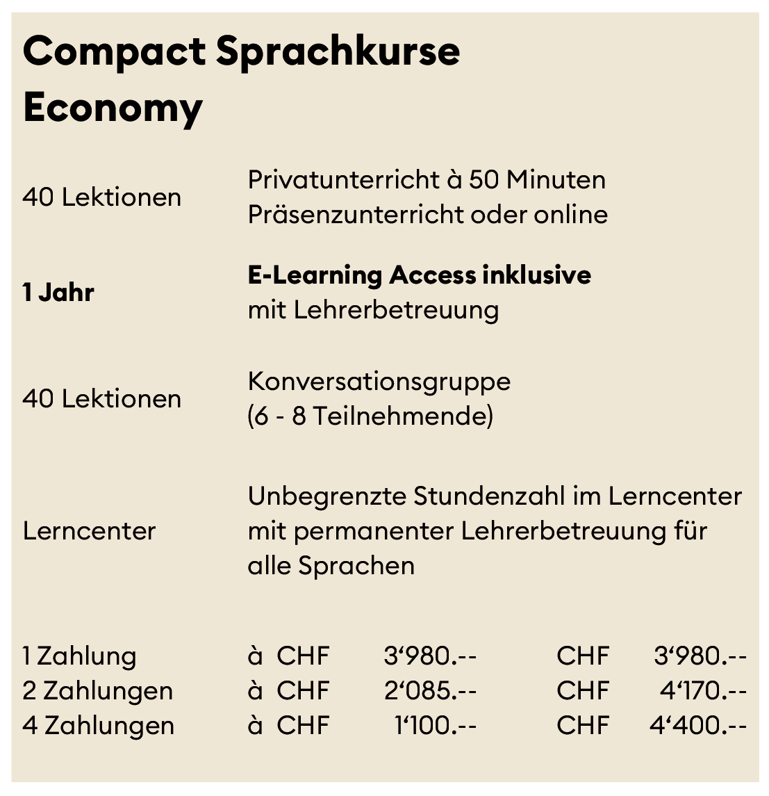 Compact Sprachkurse Economy