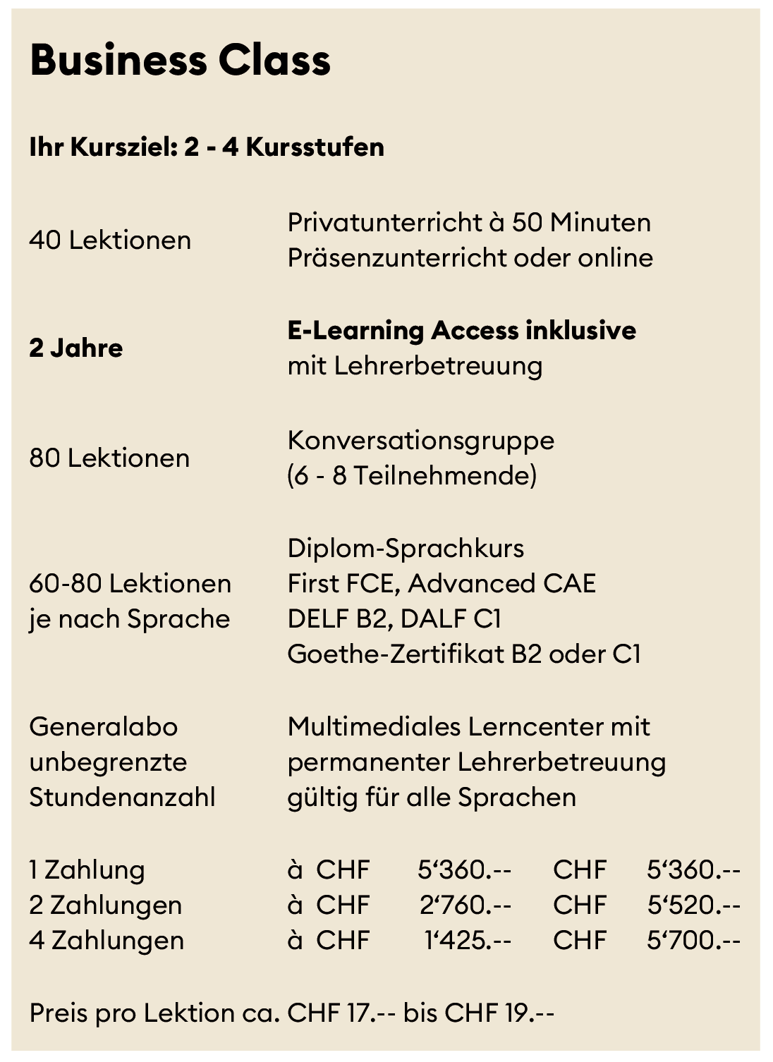 Sprachen lernen im Power-Free-System 2 Jahre - Business Class