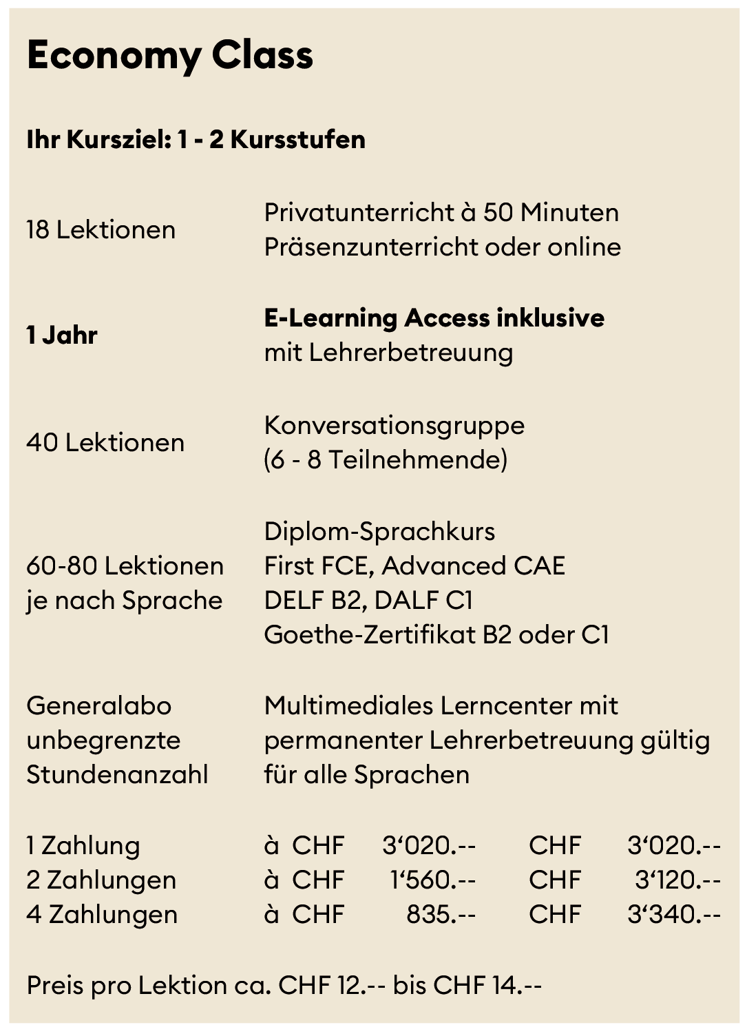Sprachen lernen im Power-Free-System - Economy Class - 1 Jahr