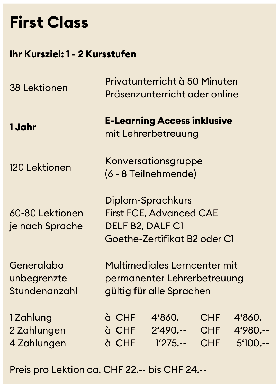 First Class 1 Jahr - Power-Free-System - Sprachen lernen