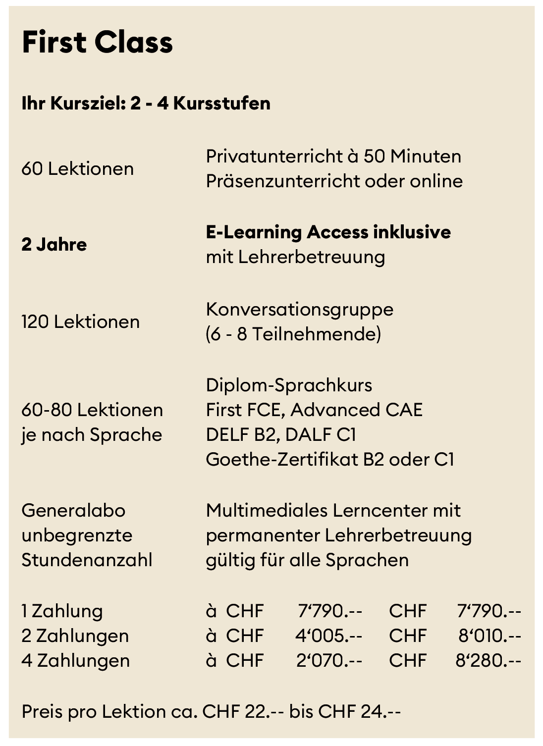 Sprachen lernen im Power-Free-System - First Class 2 Jahre