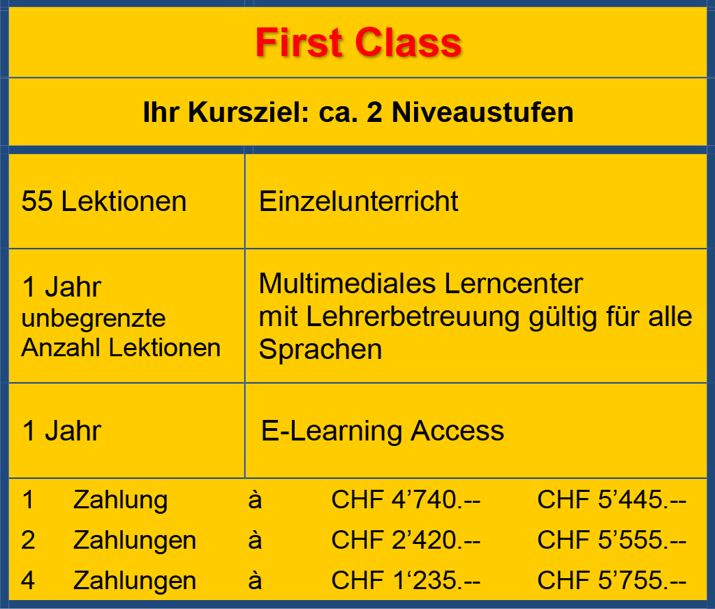 First Class 1 Jahr - Power-Free-System - Sprachen lernen, St. Gallen